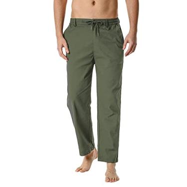 Imagem de Home Calças masculinas de algodão - cintura elástica leve casual solta calça masculina pelúcia memória, Verde, M