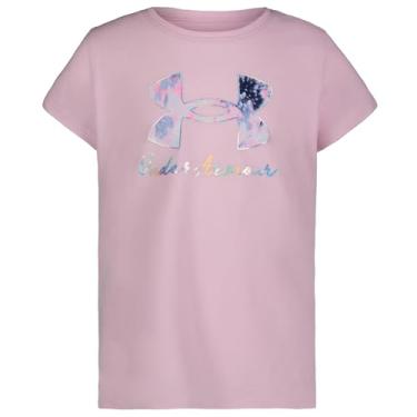 Imagem de Under Armour Camiseta de manga curta para meninas ao ar livre, gola redonda, logotipo e designs estampados, Corante rosa explosão, M