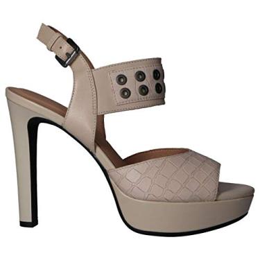 Imagem de Geox Sandálias femininas de salto anabela com bico aberto, Creme bege C5002, 6