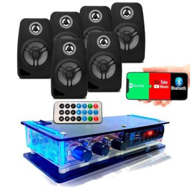 Imagem de Kit Som Ambiente 6 Caixa Acústica Pretas C/ Receiver Bt - ORION
