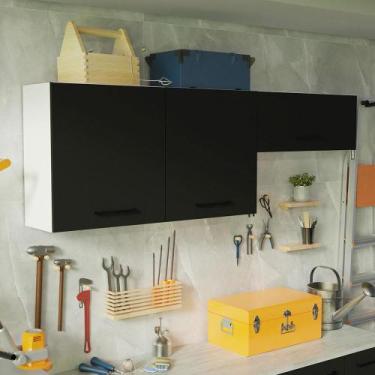 Imagem de Kit com 2 Armários Aéreos Multiuso 3 Portas Branco/Preto Agata Madesa,