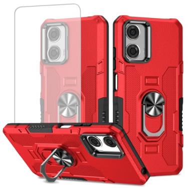 Imagem de Ueokeird Capa para Moto G34 5G, Motorola G34 XT2363-2 com protetor de tela de vidro temperado, proteção resistente com anel de metal suporte magnético capa de telefone para Motorola Moto G34 5G