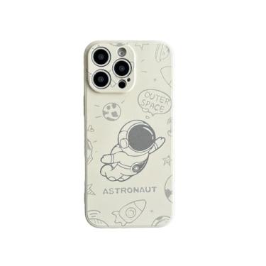 Imagem de Yonds Queen Capa fofa para iPhone 13 Pro Max, design descolado de astronauta com foguete de desenho animado elegante e macio TPU (poliuretano termoplástico) à prova de choque protetor antiderrapante capa moderna (iPhone 13 Pro Max, Fly White)