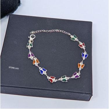 Imagem de Pulseira Bracelete Feminino com Pingente Pedras Cristais Borboletas Co