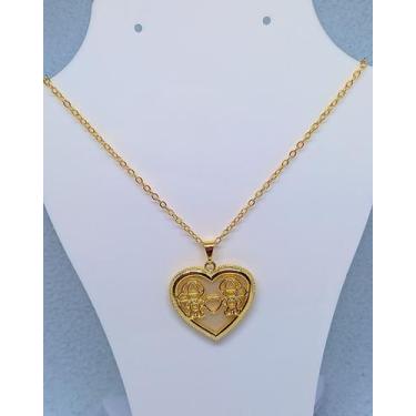 Imagem de Colar Filhos com Pingente Coração Madrepérola dois Meninos Meninas Fol