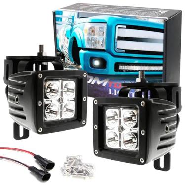 Imagem de iJDMTOY Kit de lâmpada de neblina de LED com lâmpada de neblina compatível com Ford F250 F350 F450 1999-2016, inclui (2) cubos de LED CREE de alta potência, suportes de montagem de local de neblina e arnês de fiação/adaptador
