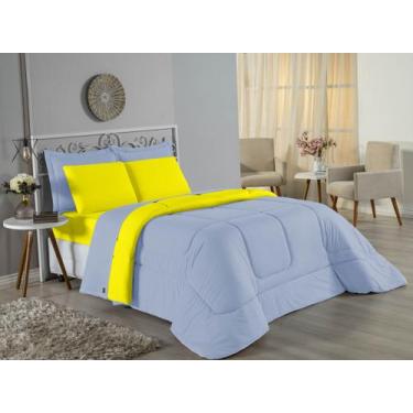 Imagem de Edredom Solteiro Malha 100% Algodão - Davy Enxovais, AZUL BEBE/AMARELO