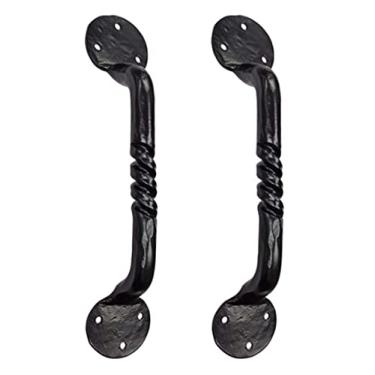 Imagem de Maa Kamakhya Hardware Puxador de porta e armário forjado à mão de ferro antigo Hanup de 25.4 cm (acabamento revestido com pó preto) - Fornecido como 2 peças por pacote