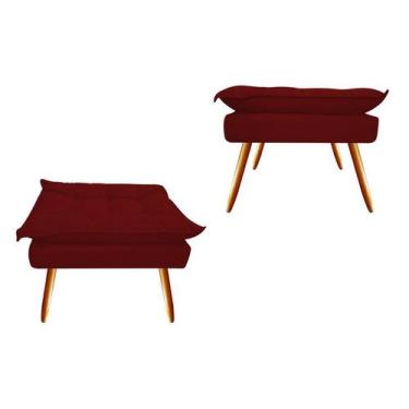 Imagem de Kit 2 Puff Puf Banqueta Decorativa Opala Retangular Suede Marsala Pés 
