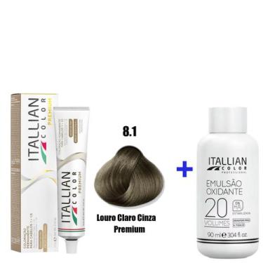Imagem de Kit Coloração Itallian Premium 60g Louro Claro Cinza 8.1 + Emulsão Oxi