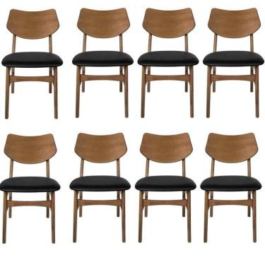 Imagem de Kit com 8 Cadeiras Madeira Maciça e Pvc Edna Nogueira/Preto