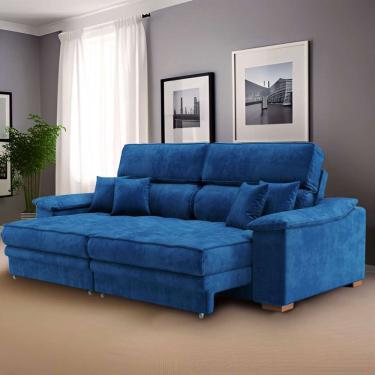 Imagem de Sofá 3 Lugares Retrátil e Reclinável Pascal Veludo Azul Marinho