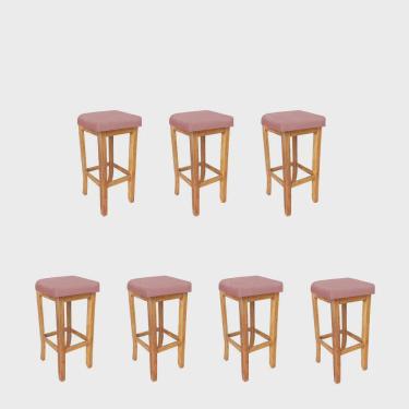 Imagem de Kit 07 Banqueta Alta Ben Gourmet Balcão Bistrô Cozinha Base Madeira Maciça Suede Rose Gold - Ahz Móveis