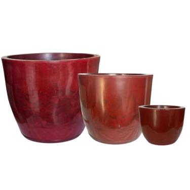 Imagem de Kit 3 Vaso Redondo Grande Polietileno Liso P/plantas Jardim Varanda (Bordô)