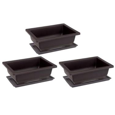 Imagem de 6 peças de vaso de bonsai, vasos e bandejas de bonsai, vaso de treinamento de bonsai de plástico retangular vaso de flores para plantas suculentas com bandeja