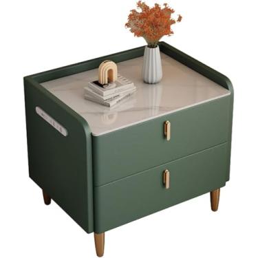 Imagem de Mesas Laterais Quarto, Criado-mudo Com Estação De Carregamento, Tampo De Mármore Falso, Criado-mudo Direito, Com 2 Gavetas, Vert, 45cm