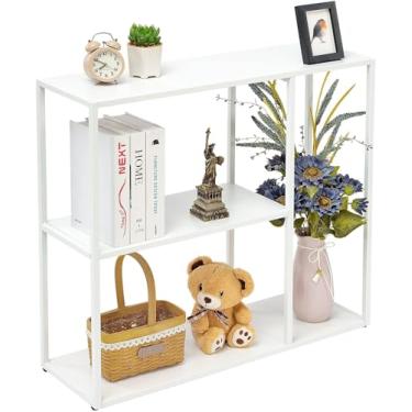 Imagem de Mesa de metal de 3 camadas com prateleira de armazenamento. Mesa de entrada. Mesa de sofá industrial. Adequado para sala de estar, corredor, quarto, escritório, etc. Preto (branco)