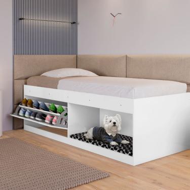 Imagem de Box Solteiro 2 Prateleiras Flórida Com Kit Pet E Colchão Branco