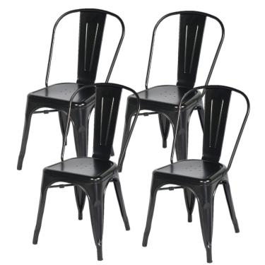 Imagem de Kit Com 4 Cadeira Tolix Iron Aço Carbono Industrial - Preto Fosco