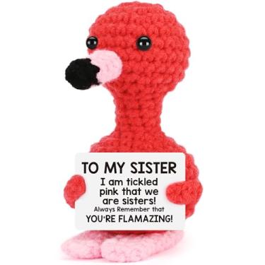 Imagem de Presentes para irmã Dia das Mães, aniversário, formatura, irmãs, presente de amizade, para melhor amiga, cunhada, feito à mão, minidecorações de flamingo, animais de crochê