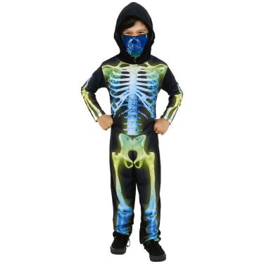 Imagem de Fantasia Halloween Infantil Esqueleto Neon Com Máscara Tamanho Gg