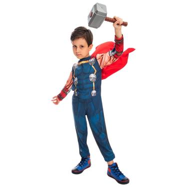 Imagem de Fantasia Thor Infantil Clássica Longa Com Capa E Martelo Tamanho P