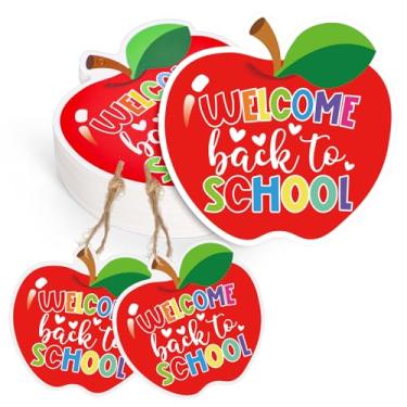 Imagem de FYSUIMU 60 Pcs Welcome Back to School Paper Gift Tags Red Apple Shape Blank Tags First Day of School Hanging Labels with Hemp Rope for Party Present DIY Crafts