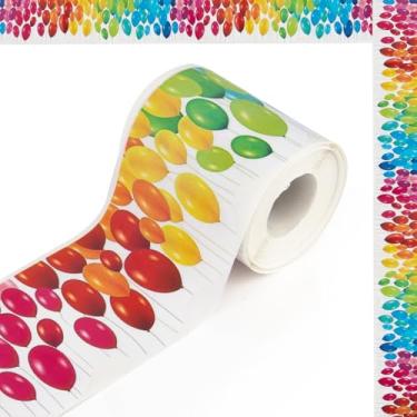 Imagem de Bordas de quadro de avisos, confetes autoadesivos de 1,8 m com acabamento de borda enrolada, balões coloridos para sala de aula, escritórios, mesas de parede, janelas, portas, decoração de volta às