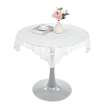 Imagem de Tucnoeu Toalha de mesa quadrada pequena, toalha de mesa vintage de crochê, elegante capa de mesa branca, enfeite de mesa, decoração de festa de casamento, casa, 91 x 91 cm