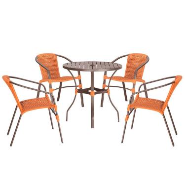 Imagem de 04 Cadeiras Floripa E Mesa Roma 100cm Marrom Trama Original Terra Cota