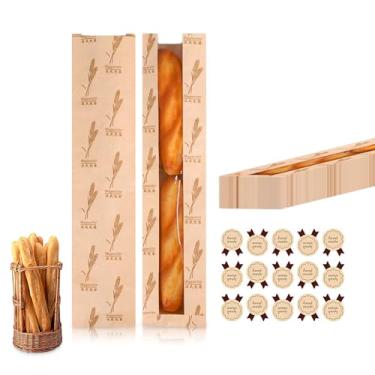 Imagem de HDFCLUP Saco de pão de papel com 100 sacos de pão de janela para sacos de armazenamento de pão kraft marrom caseiro, embalagem longa de biscoitos franceses (60 x 10 x 4,6 cm)