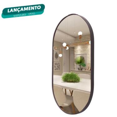 Imagem de Espelho Oval 76x43cm banheiro Moderno Moldura Couro - Landi Vendas, Ca