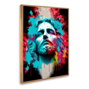 Imagem de Quadro Decorativo Jesus Cristo Com Moldura Arte Religiosa Colorida Pintura Moderna Fé Esperança Parede Cristã