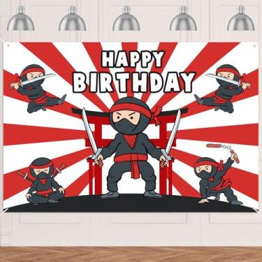 Imagem de Samurai Happy Birthday Decorations Banner Backdrop Background Photo Booth Props Flag Kit Warrior Theme Decor for Boy Man 1st Birthday Party Baby Shower Favors Supplies