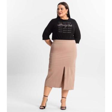 Imagem de Saia Midi Plus Size Com Fenda Secret Glam Marrom, Plus G3, Marrom