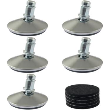 Imagem de BLLNDX 5 peças de reposição para cadeira de escritório conectores de base de rodízio fixo com almofadas de feltro autoadesivas plugues de rodízio de cadeira de aço inoxidável prata
