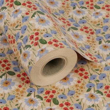 Imagem de Rolo de papel de embrulho Aimyoo Watercolor Floral Kraft 17x60cm