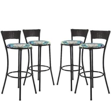 Imagem de Kit Banquetas Alta Forts Fibra Uv Floral Azul - PANERO MÓVEIS