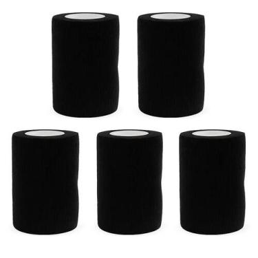 Imagem de Kit 5 Bandagem Elástica Flexivel Autoaderente 10cmx4,5m - FWC, Preto