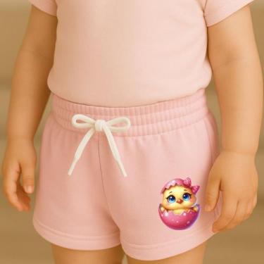 Imagem de Short Moletinho Infantil Feminino Estampado Patinha Charmoso Delicado 