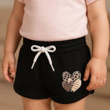Imagem de Short Moletinho Infantil Feminino Estampado Verão Casual Fofo Coração 