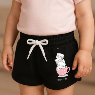 Imagem de Short Moletinho Infantil Feminino Estampado Gatinhos na Xicara Fofura 