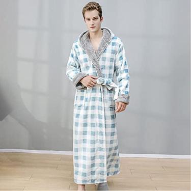 Imagem de ifgswopq Pijama masculino de patchwork xadrez outono e inverno com roupão quente