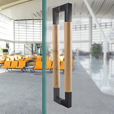 Imagem de Puxador de porta de vidro moderno para aeroporto/hotel, conjunto de maçanetas de madeira de montagem de dupla face, fácil de instalar, para porta de correr de celeiro/estilo 2/comprimento 80 cm/31,5