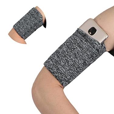 Imagem de Pulseira Braçadeira para Teclas de Celular – Bolsa de Manga para Pulseira de Celular para Correr Esportes Braço Alça Bolsa Bolsa para Jogging Treino Yoga Caminhada – G 15 cm X L 12 cm – Cinza Variegado