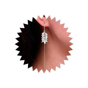 Imagem de Aneneiceera Brincos vintage de cristal de folha, brincos de corrente longa, brincos de argola de ouro, brincos de gota com strass e borla, joias femininas, Zinco, nah