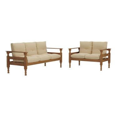 Imagem de Jogo De Sofá Madeira Maciça 2 E 3 Lugares Liz Multimóveis Cr7004 Imbuia/bege Imbuia/bege