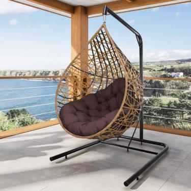Imagem de Cadeira Balanço Ninho Suspenso Gota Tramado Almofada Impermeável Acesse Móveis Caramelo-marrom