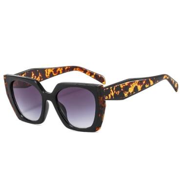 Imagem de Óculos de Sol Olho de Gato Feminino com Lentes Degradê Transparentes e Proteção UV400 Masculino, Duas Cores, para Esportes ao Ar Livre, Corrida e Ciclismo, Estampa de Leopardo Preta e Cinza