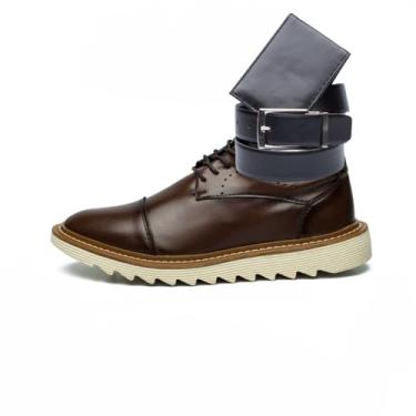 Imagem de ThézB Sapato Social Oxford Masculino em Couro Sintético, Sola Tratorada, Estilo Brogue, Formal, Marrom, com Cinto e Carteira (Conhaque Off, BR, Adulto, Numérico, 38)